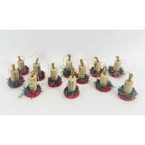 VTG Handmade Wine Cork Christmas Ornaments Lot Of 12 Decor Candle Mini Wreath 3"